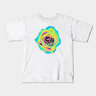 Aqua and Yellow Holo Rose Kids T-Shirt